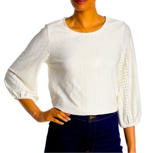 NWT!  Adriana Papell ivory knit 3/4 sleeve eyelet blouse